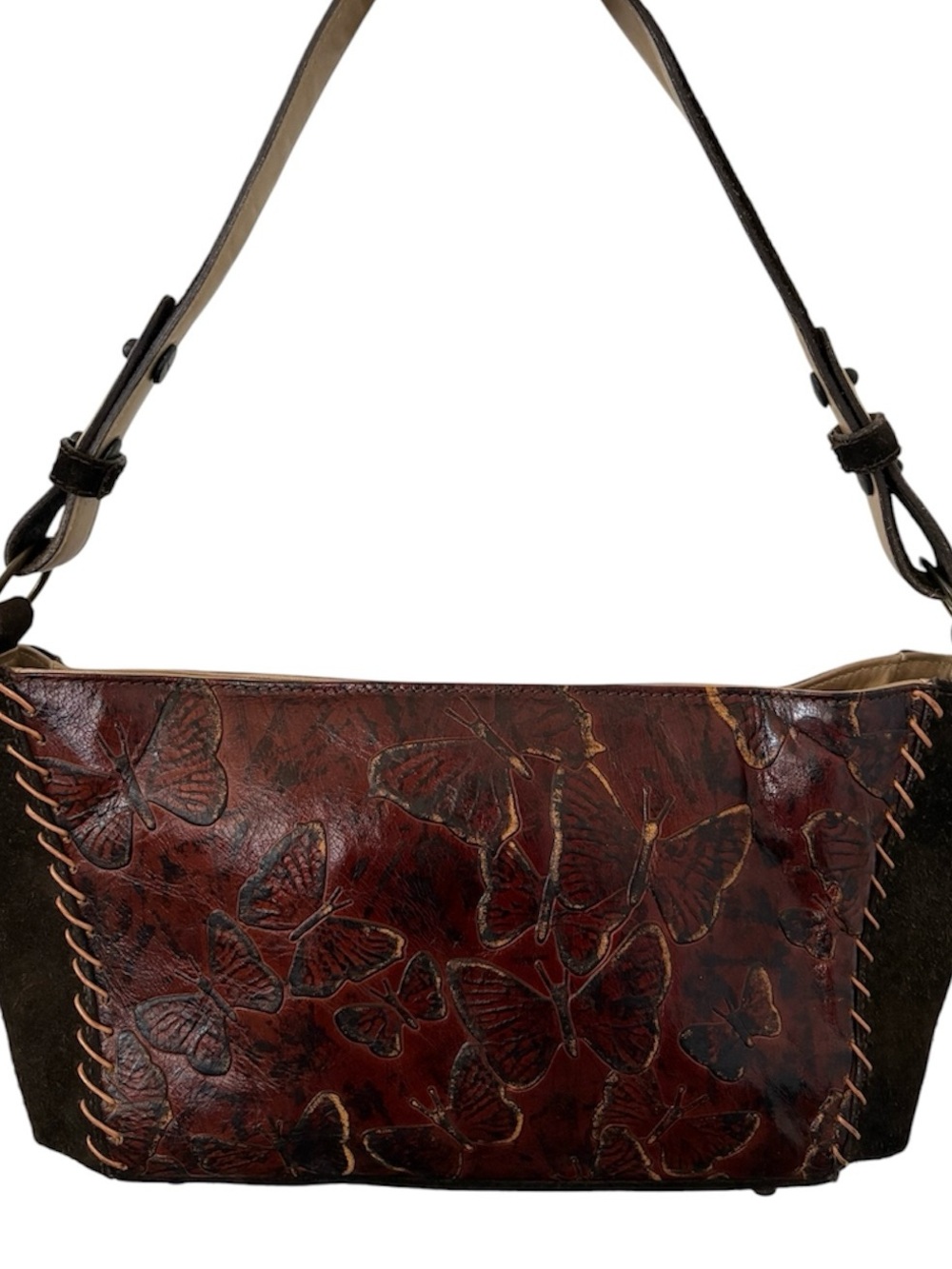 Mario Hernandez Vintage Butterfly Embossed Leather Suede Shoulder Bag Y2K Boho